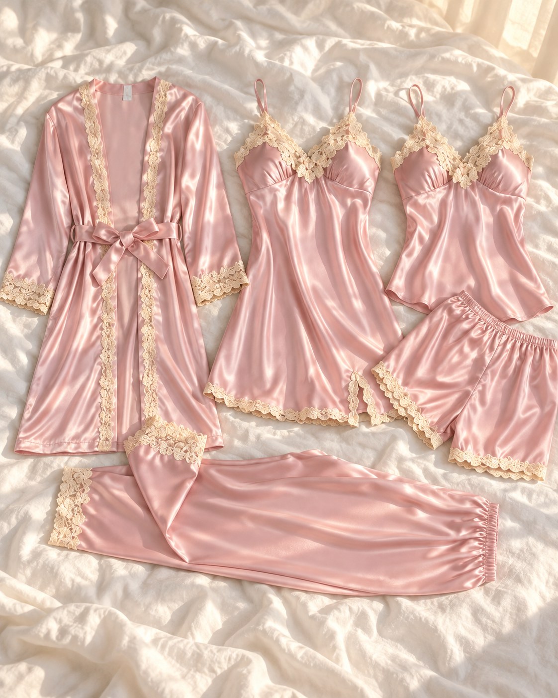 Floral lace satin pyjama set with robe
