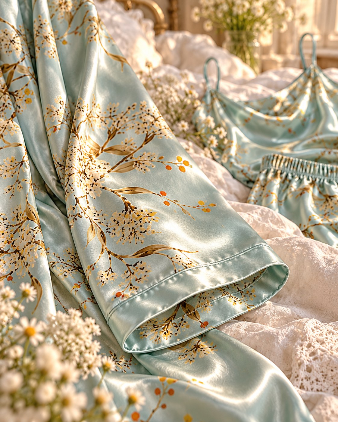 Floral satin pyjama set 3